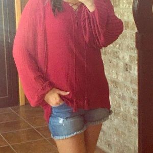 WHBM Red Dramatic Sleeve Blouse